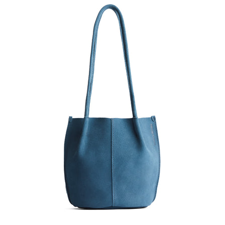 Mariner Blue*Large | Wide bucket shaped tote bag with matching leather handles