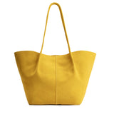 Hello Yellow Oversized | Extra wide bucket shaped tote bag with matching leather handles