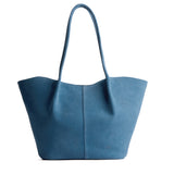 Mariner Blue Oversized | Extra wide bucket shaped tote bag with matching leather handles