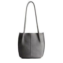 Smoke Grey*Small | Petite bucket shaped tote bag with matching leather handles