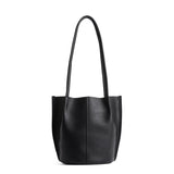 Black Classic | Petite bucket shaped tote bag with matching leather handles