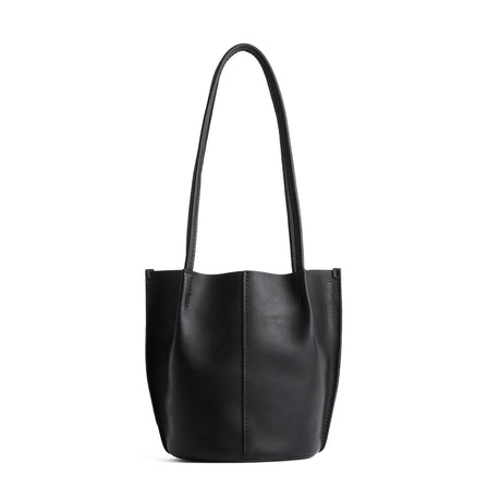 Black*Classic | Petite bucket shaped tote bag with matching leather handles