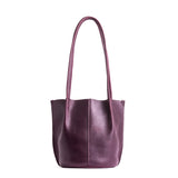 Plum Classic | Petite bucket shaped tote bag with matching leather handles