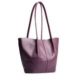 Plum Large | Wide bucket shaped tote bag with matching leather handles