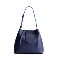 Cobalt*Large | Symmetrical leather bag with leather drawstring closure and adjustable shoulder strap