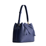 Cobalt Large | Symmetrical leather bag with leather drawstring closure and adjustable shoulder strap