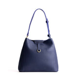 Cobalt Large | Symmetrical leather bag with leather drawstring closure and back ring for accessories