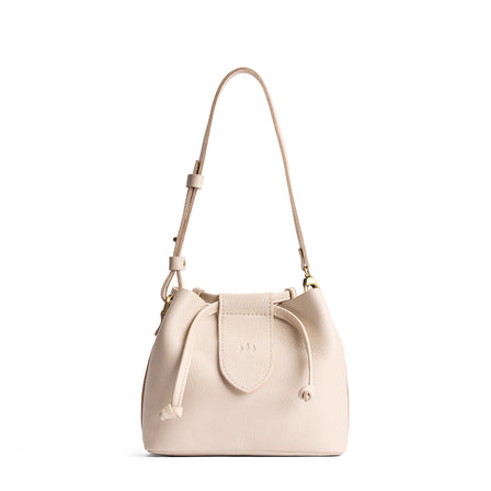 Pebbled Bone*Large | Symmetrical leather bag with leather drawstring closure and adjustable shoulder strap