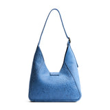 Cornflower | Structured hobo shoulder bag with floral patterned embossed leather, adjustable strap and magnetic closure