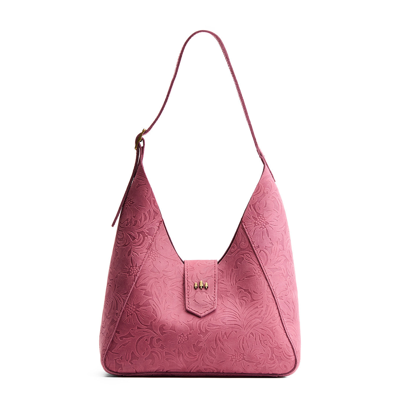 Hollyhock | Structured hobo shoulder bag with floral patterned embossed leather, adjustable strap and magnetic closure