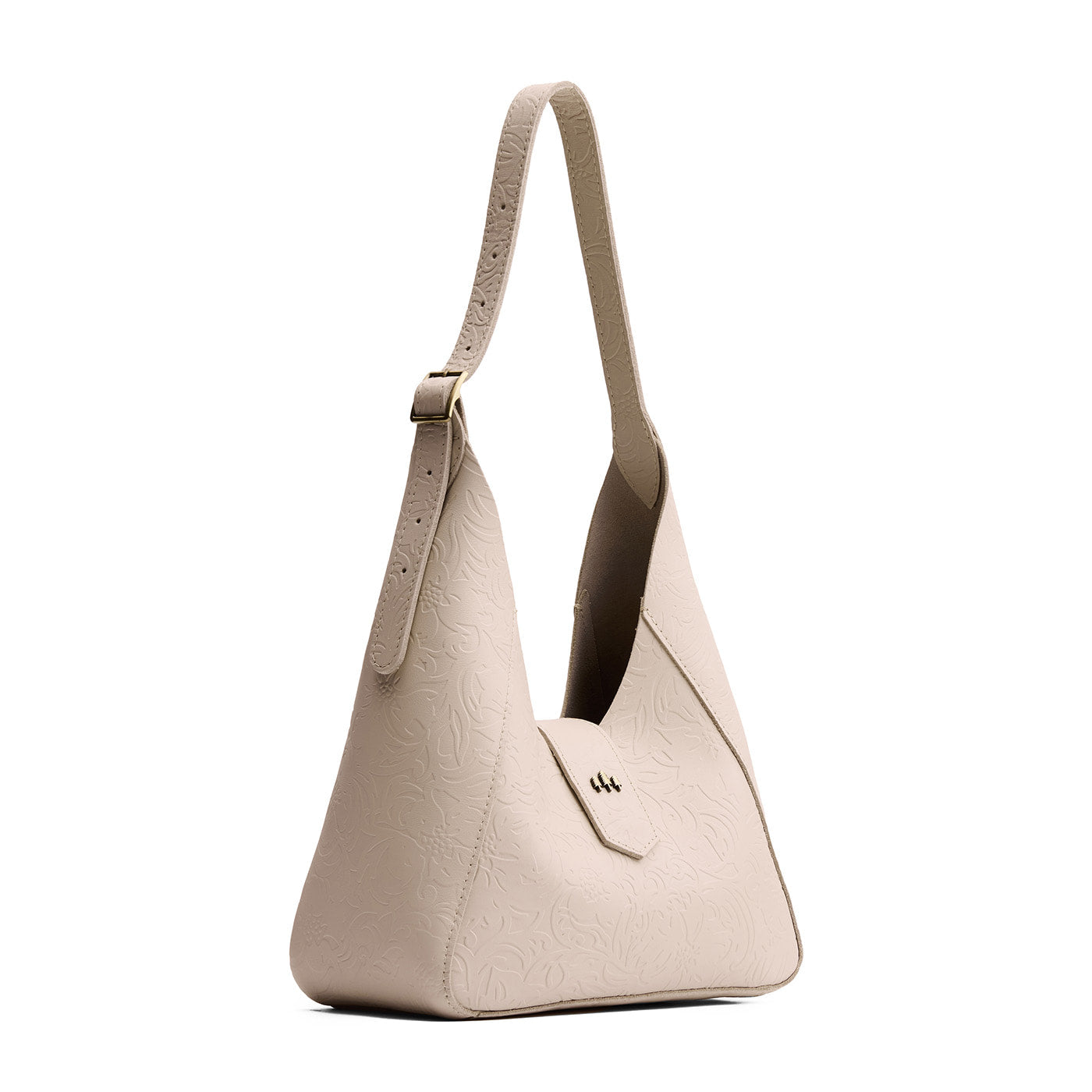 Jasmine | Structured hobo shoulder bag with floral patterned embossed leather, adjustable strap and magnetic closure