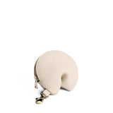 Pebbled Bone | Leather fortune cookie shaped keychain pouch