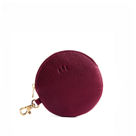 Cabernet | Leather flat round keychain pouch