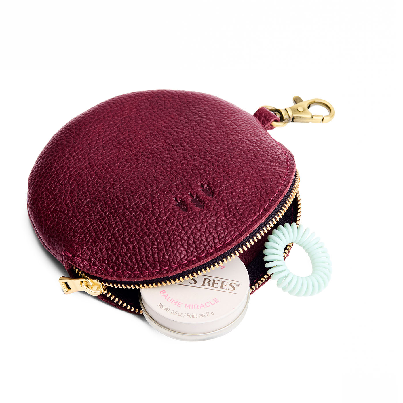 Cabernet | Leather flat round keychain pouch