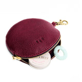 Cabernet | Leather flat round keychain pouch