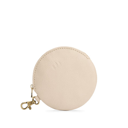 Pebbled Bone | Leather flat round keychain pouch