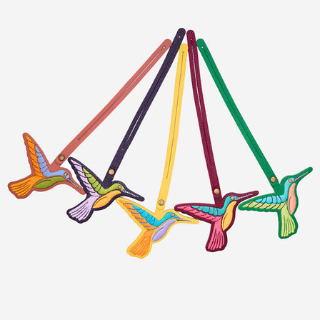 Apricot Brandy | Multi-colored hummingbird embroidered on a leather tassel