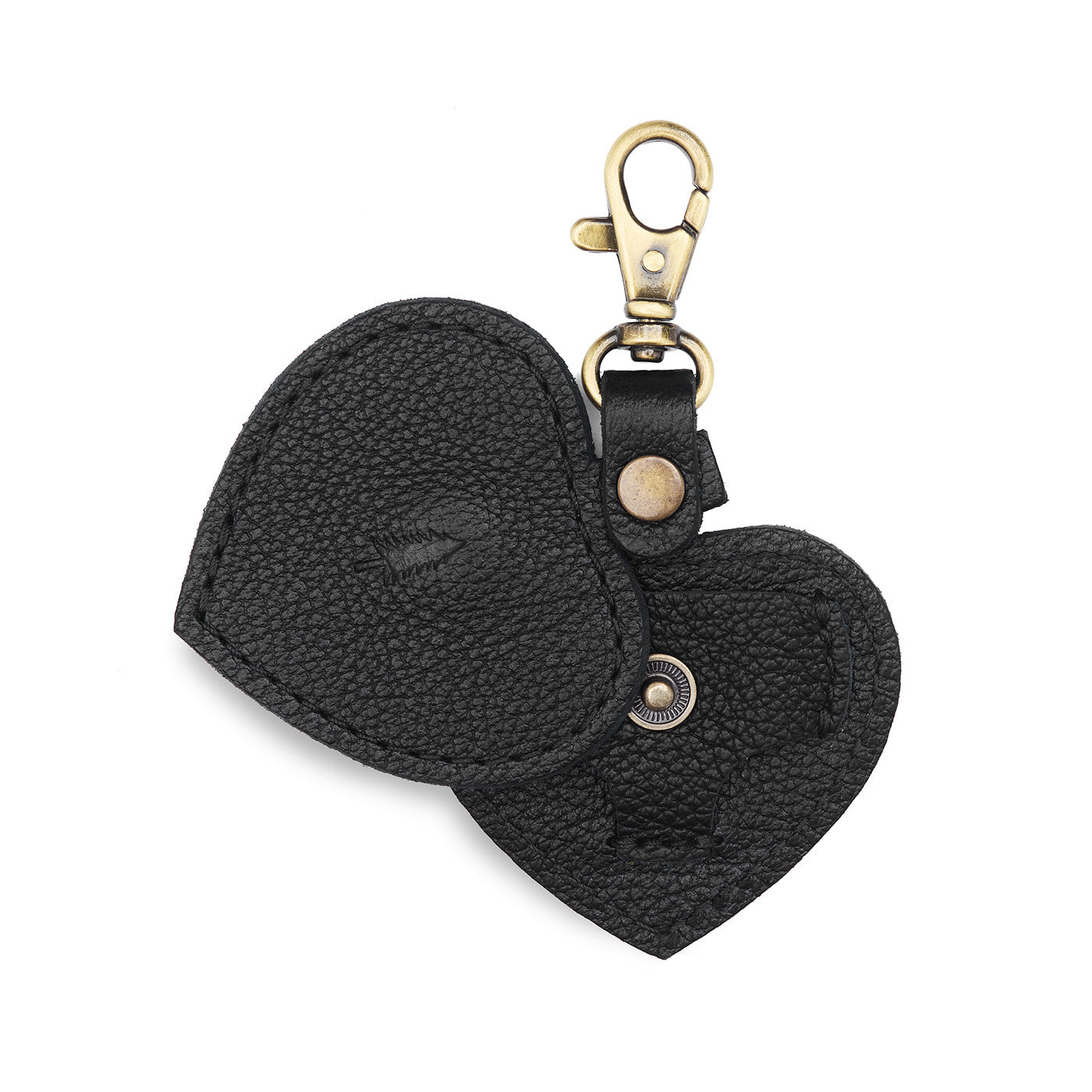 Pebbled--black | Heart-shaped airtag holder keychain with a swivel lobster clasp