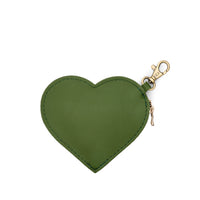 Cactus | Heart-shaped leather pouch keychain with zipper top and lobster clasp