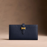Anchor Blue Large | Leather bifold wallet with a strap and bar closure