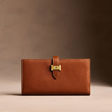 Vintage Tan Large | Leather bifold wallet with a strap and bar closure