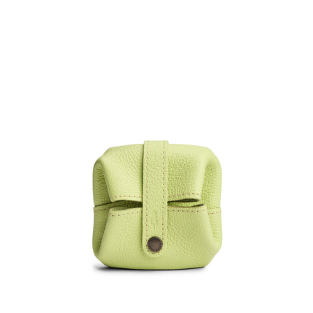 Shadow Lime | Foldable square leather pouch with snap closure closed