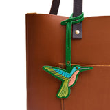 Jolly Green | Multi-colored hummingbird embroidered on a leather tassel