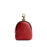 Chili Red | Leather keychain pouch with zipper top, swivel lobster clasp, and debossed emblem of three PLG trees