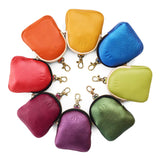 All Variants | Group of eight leather zipper top pouches with a swivel lobster clasp