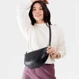 Pebbled--black Large | Half circle shaped sling bag