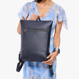 Night Owl | Model wearing rectangular slim leather laptop backpack