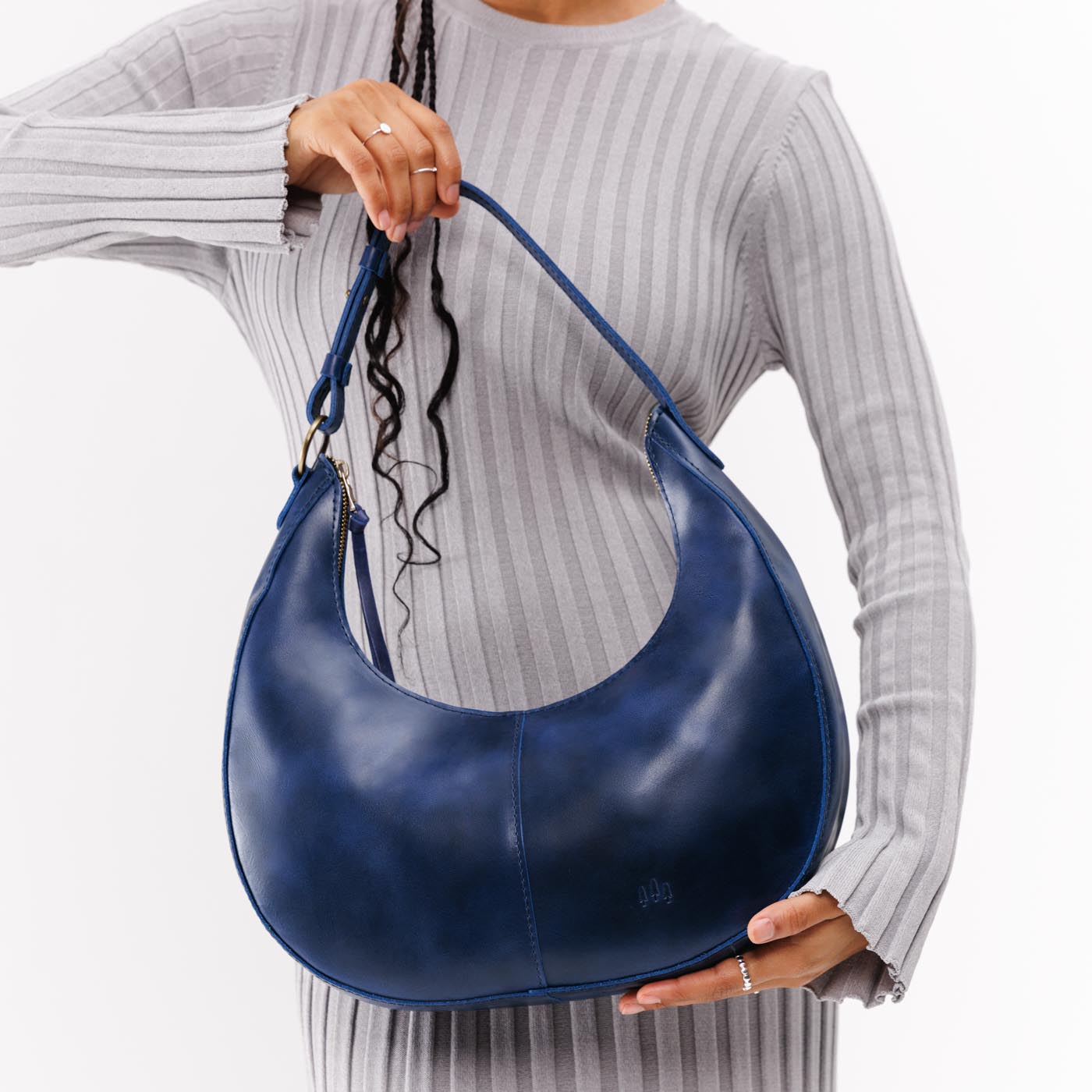 Lrg Nora Shoulder Bag Mystery | Model wearing Crescent Shaped Shoulder Bag