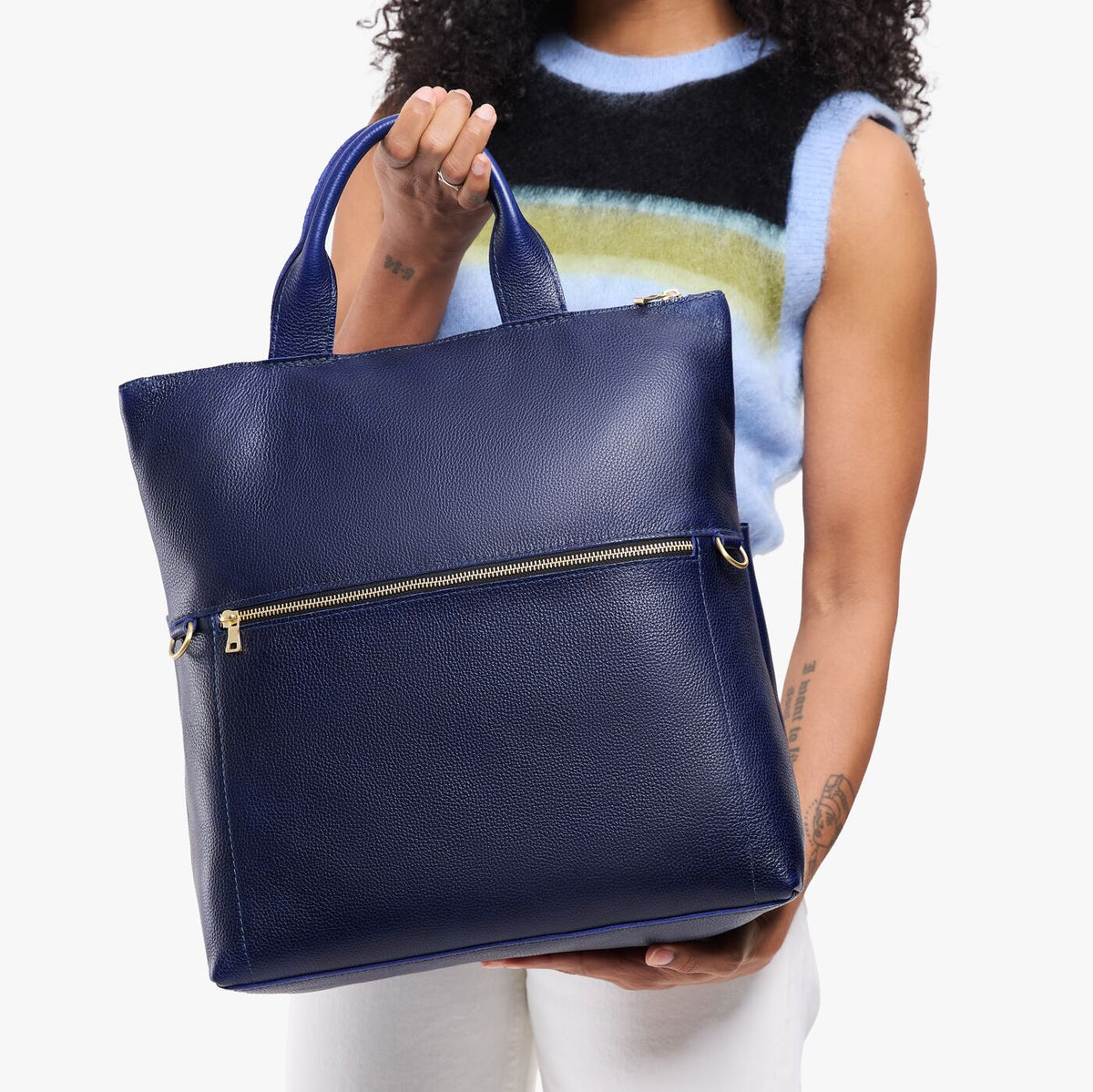 Cobalt*Large | Model wearing a convertible tote clutch crossbody