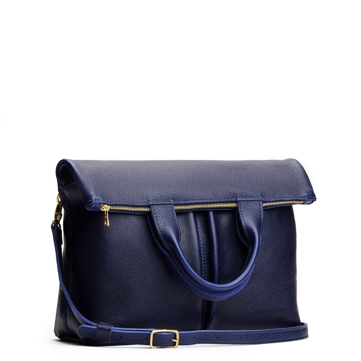 Cobalt*Large | Convertible tote clutch crossbody with two large front pocket and top carry handles folded into a clutch
