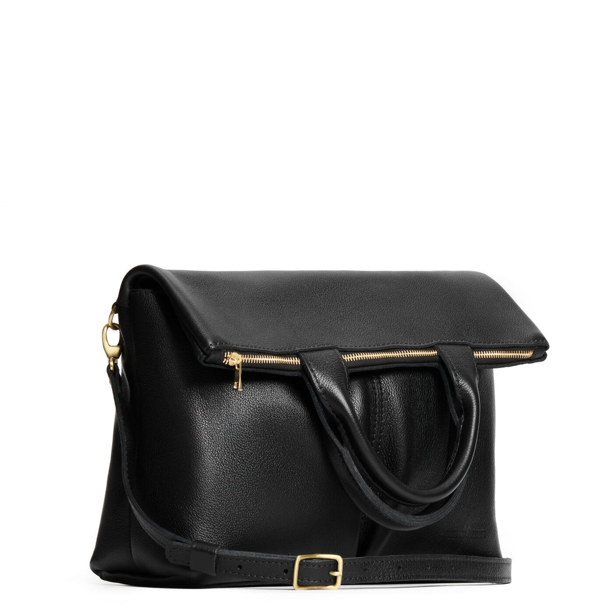 Pebbled--black*Large | Convertible tote clutch crossbody with two large front pocket and top carry handles folded into a clutch
