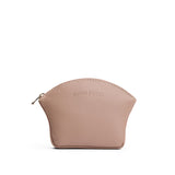 Stone Large | Seashell shaped leather makeup bag with curved top zipper and flat bottom