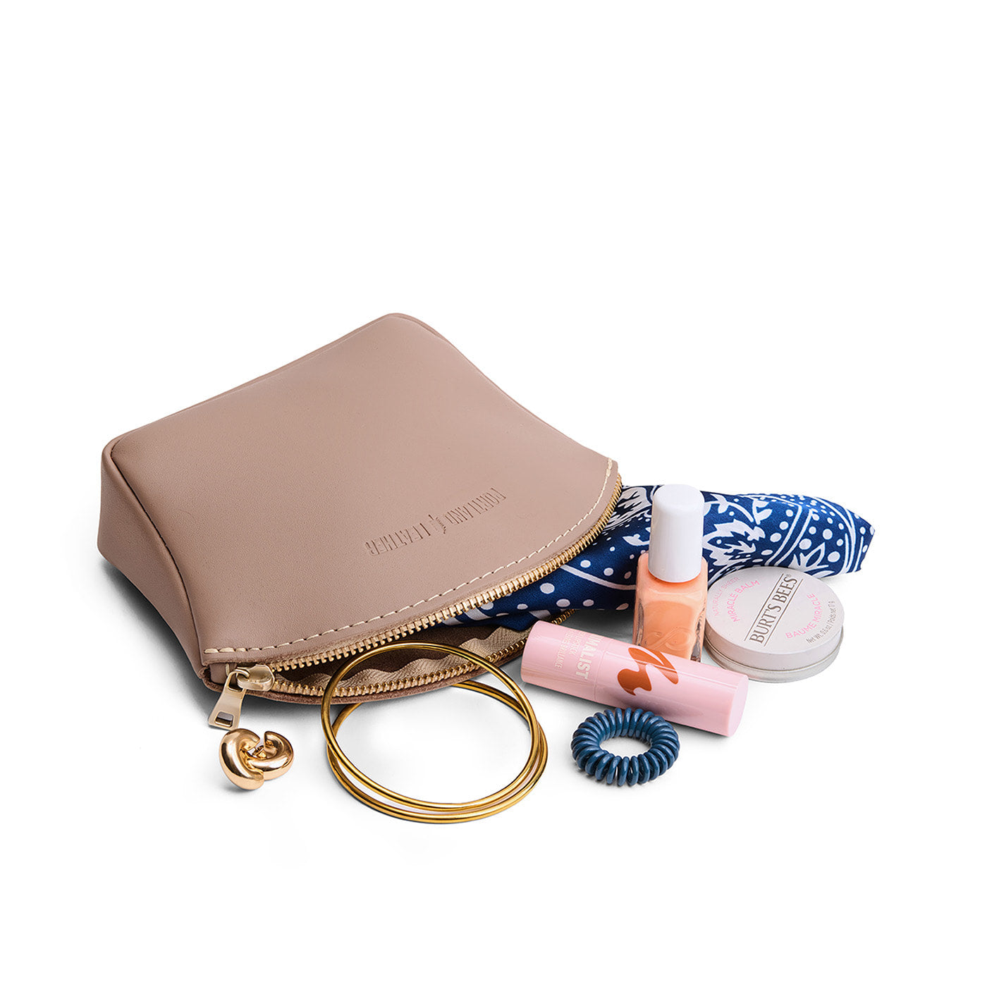 Stone*Large | Seashell shaped leather makeup bag with curved top zipper and flat bottom