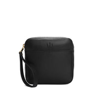 Pebbled--black | Square shaped pouch with zipper opening, wristlet, and front pocket