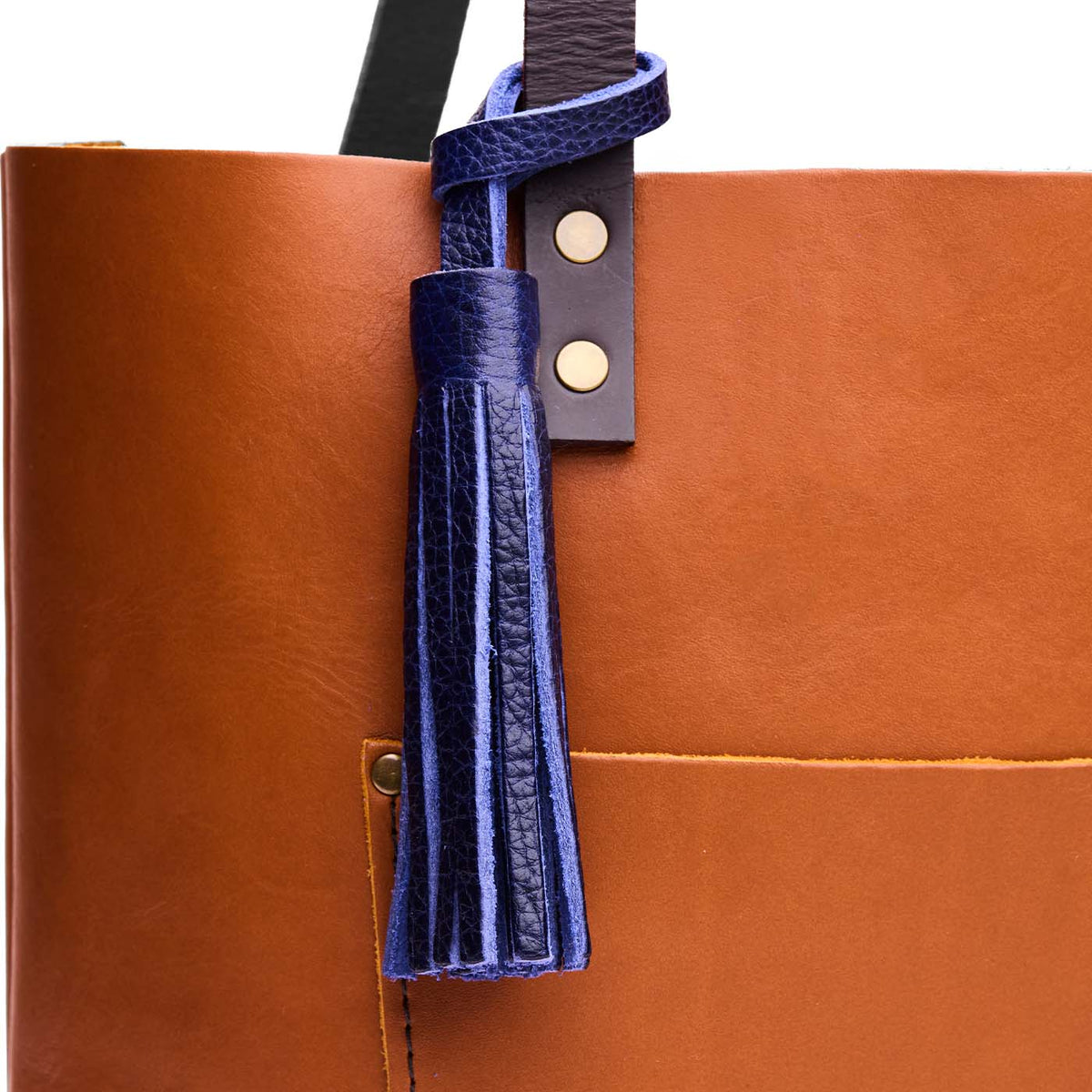 Cobalt*Large | Fringed leather tassel with leather loop