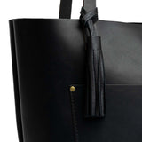 Pebbled--black | Fringed leather tassel with leather loop