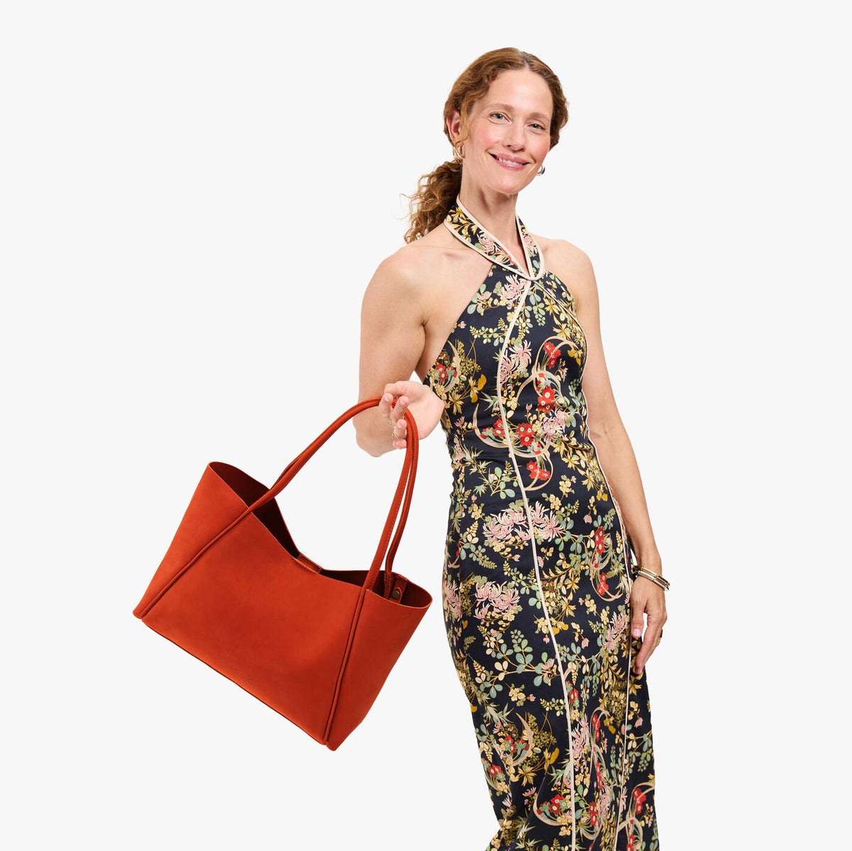 Paprika*Large | Model holding midsize rectangular tote bag
