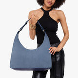 Denim Large Classic | U-shaped shoulder bag with adjustable strap and fringe detail