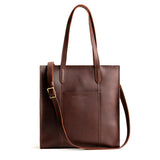 Cognac North/South | Structured large tote bag with overlapping panels and crossbody strap