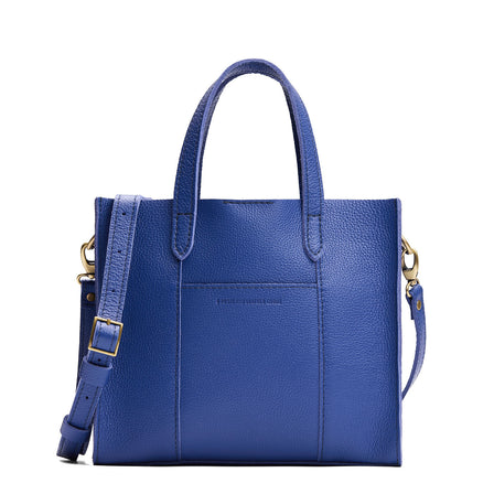 Molino Blue*Zipper | Structured mid-size tote bag with overlapping panels and crossbody strap