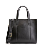Pebbled--black Zipper | Structured mid-size tote bag with overlapping panels and crossbody strap