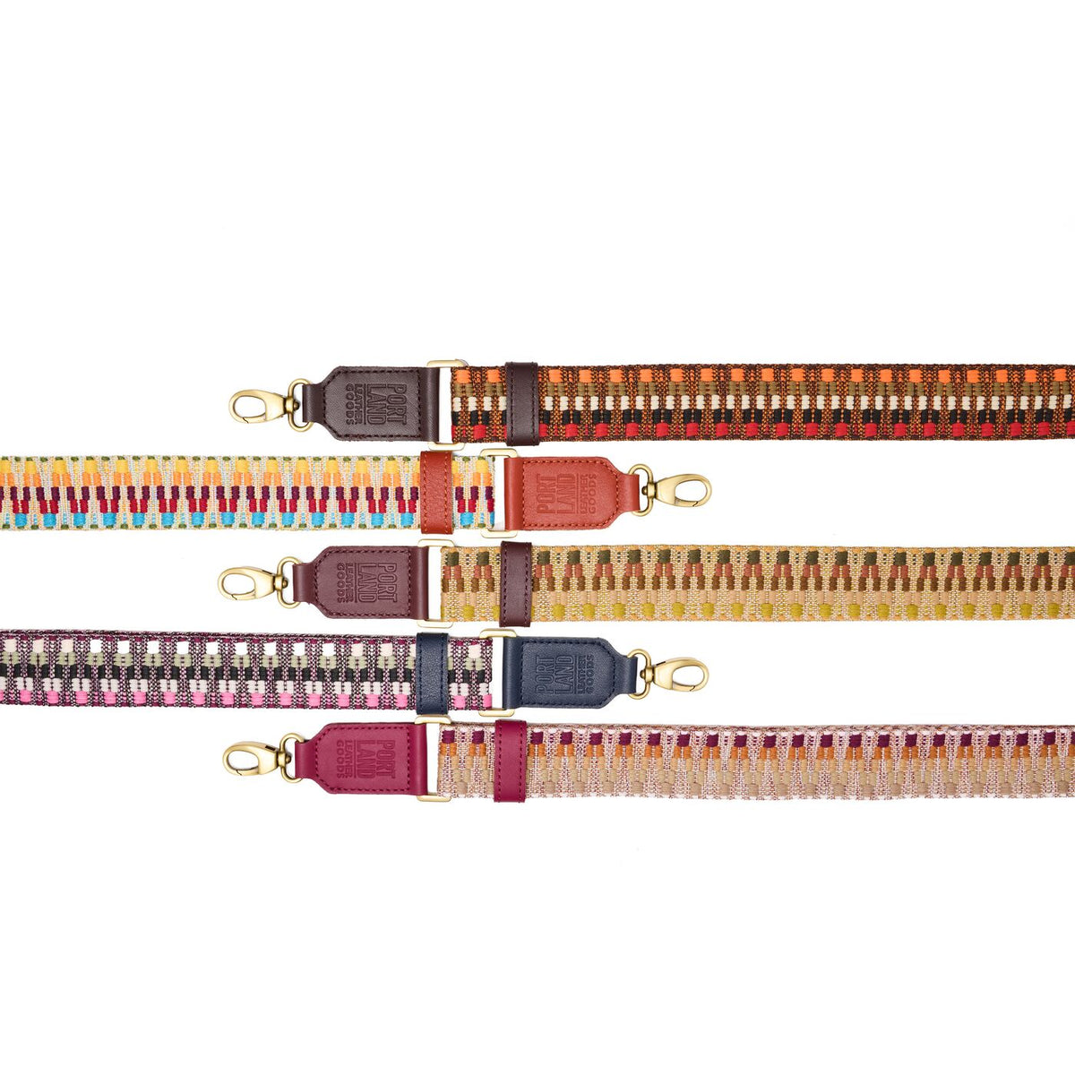 All Variants | 5 patterned fabric and leather straps on a white background 