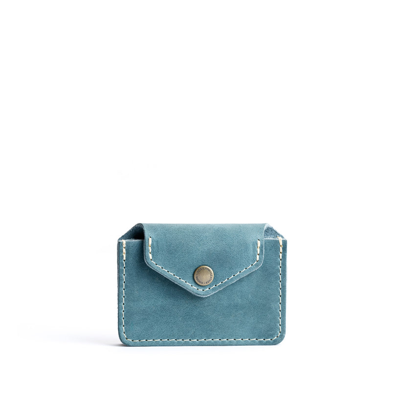Aqua | Small leather wallet with snap closure