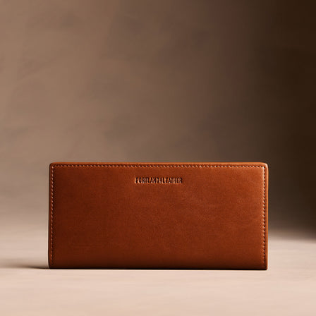 Vintage Tan*Small | Petite slim leather bifold wallet with multiple card slots and a zippered back pocket