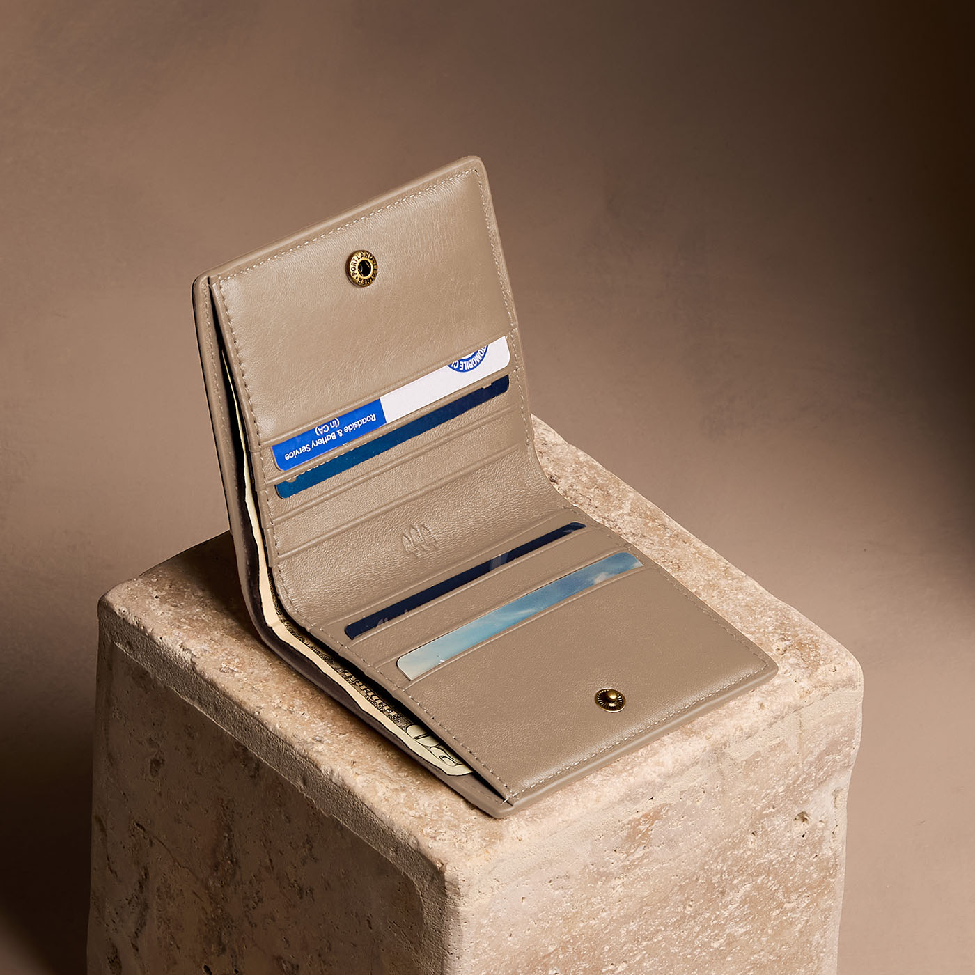 Satine*Small | Petite slim leather bifold wallet with multiple card slots and a zippered back pocket