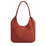 Cinnabar Large | U-shaped, flat-bottomed leather shoulder bag with two outside pockets